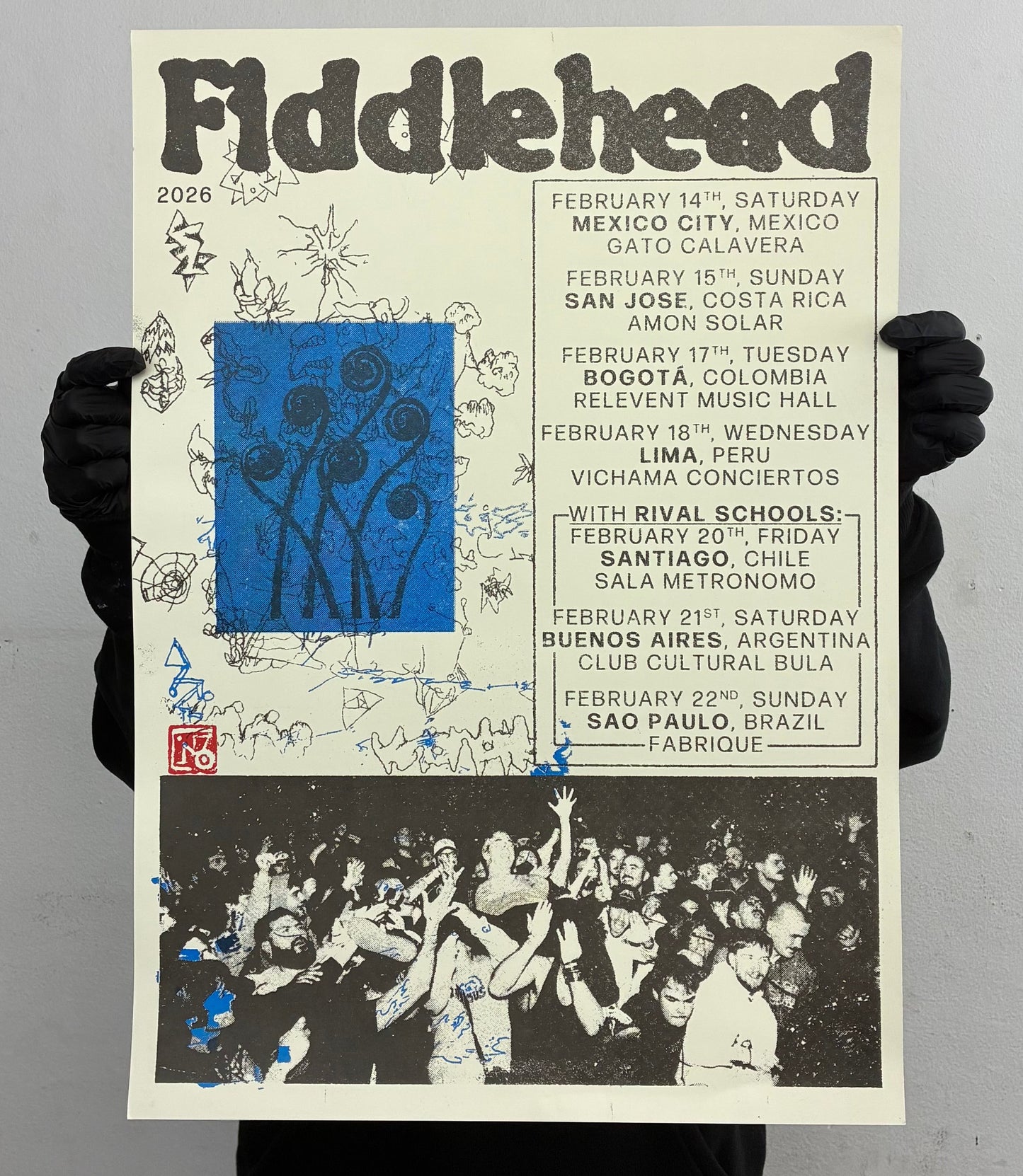 FIDDLEHEAD wt RIval school latin america tour poster / serigrafia 3 tintas