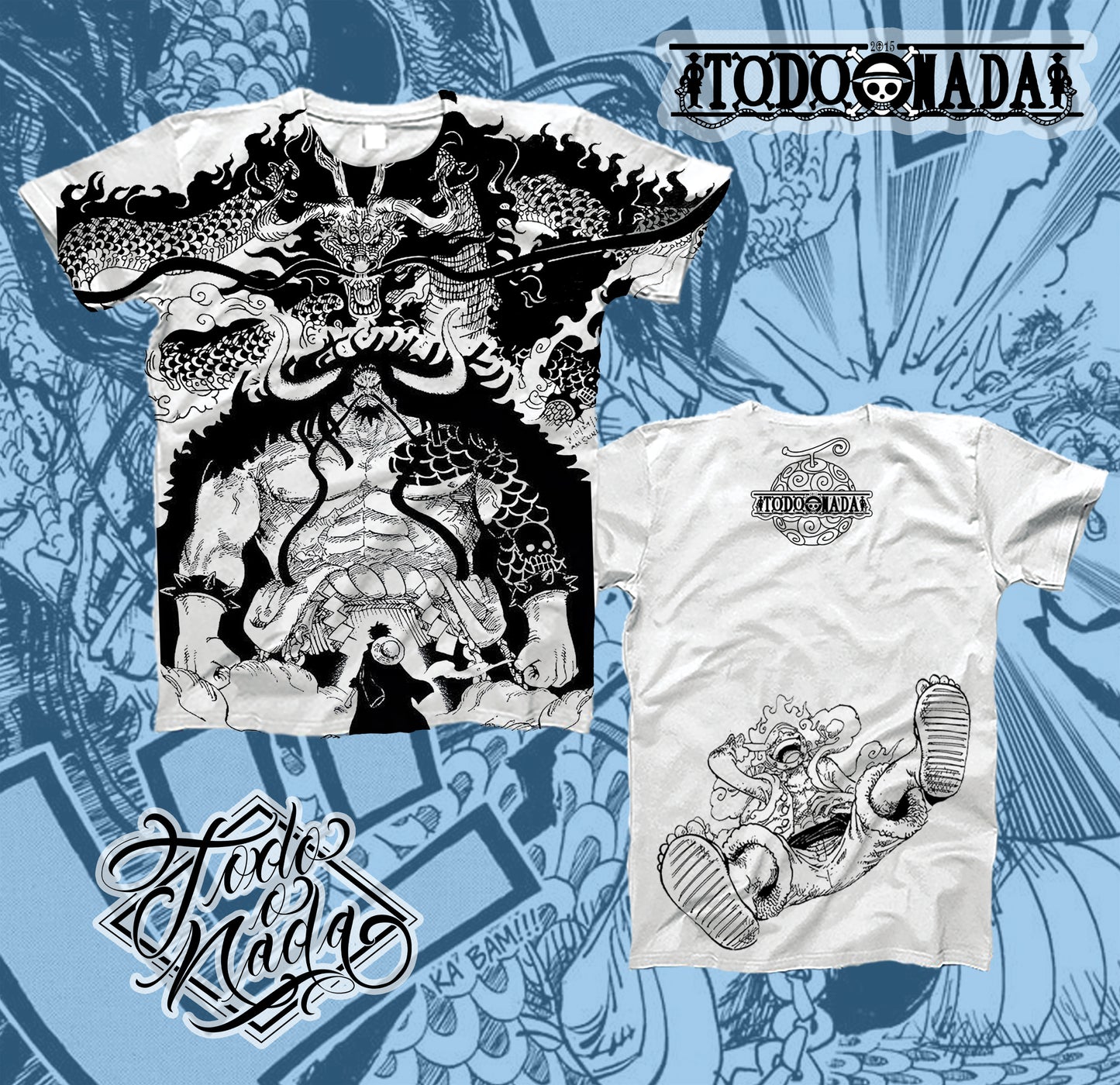 ONE PIECE / LUFFY VS KAIDO FULL PRINT / polera BLANCA