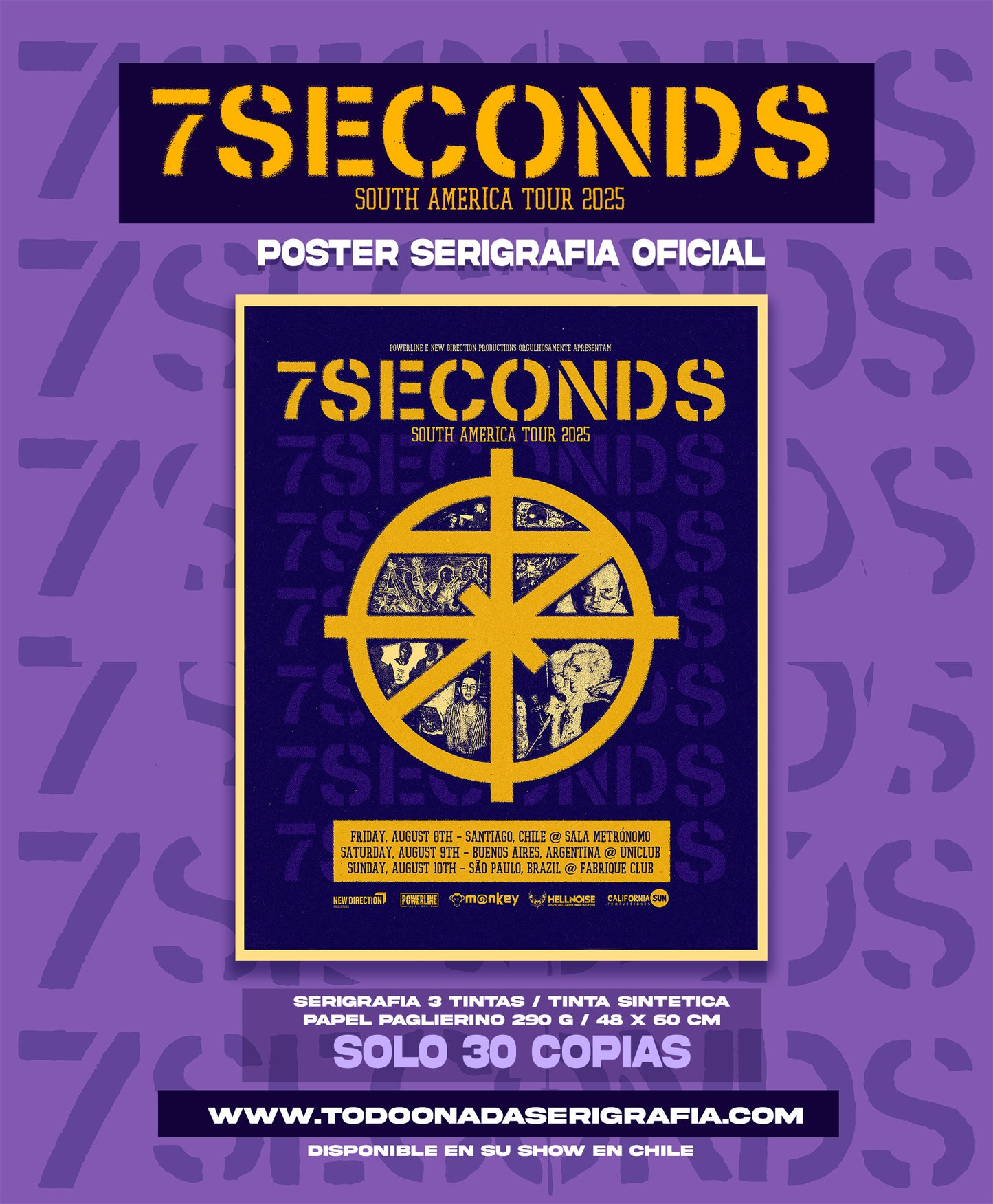 7 SECONDS / POSTER SERIGRAFIA OFICIAL TOUR SUDAMERICANO