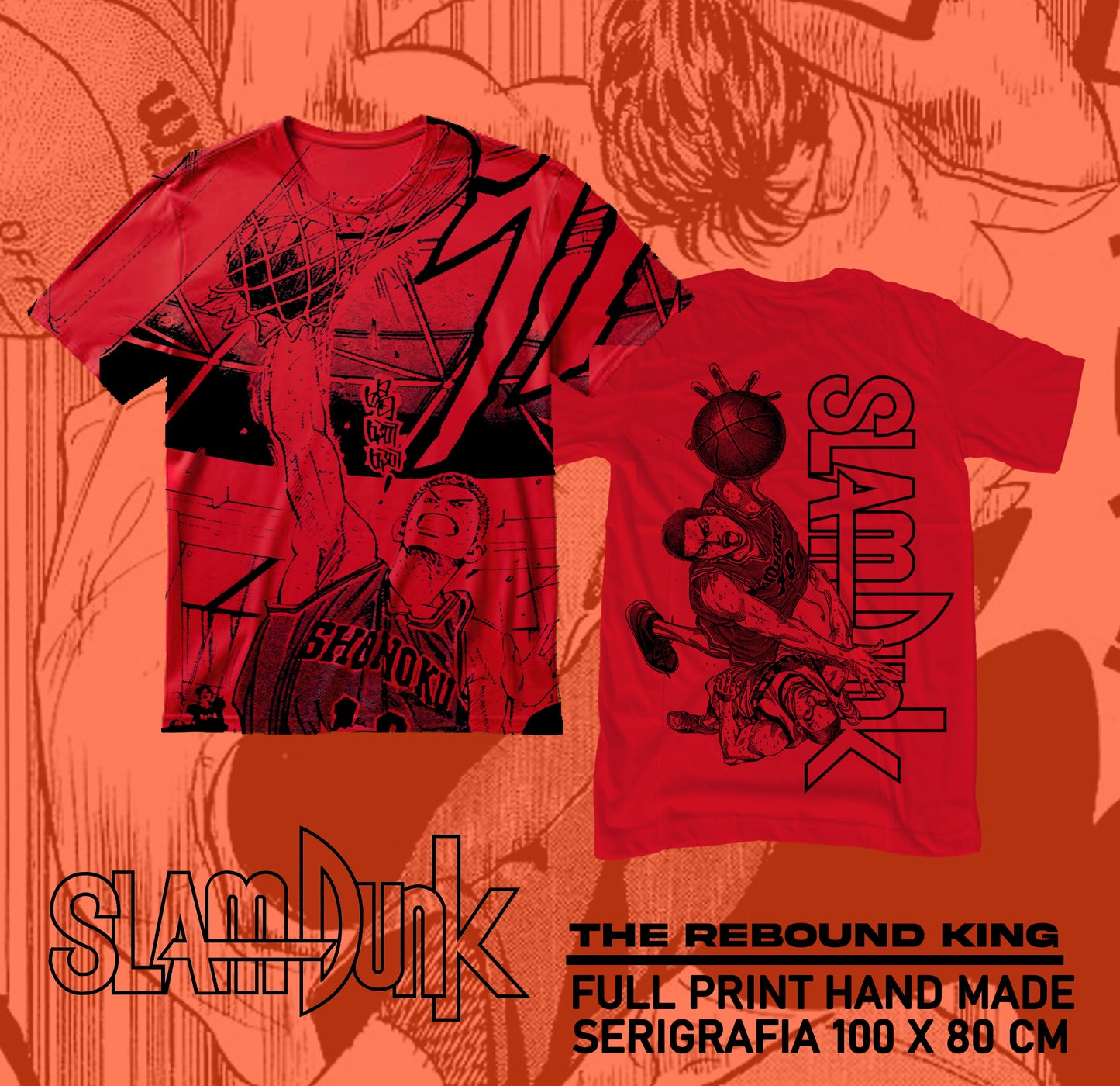 SLAM DUNK / THE KING OF REBOUND FULL PRINT polera ROJA
