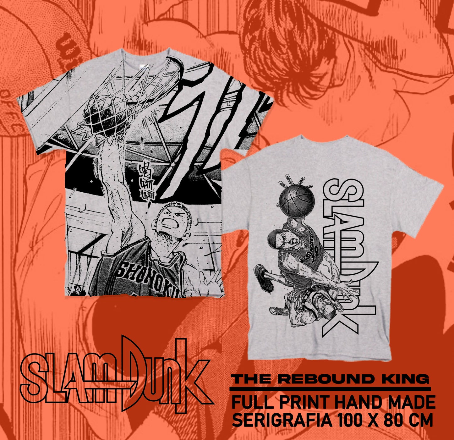 SLAM DUNK / THE KING OF REBOUND FULL PRINT polera GRIS