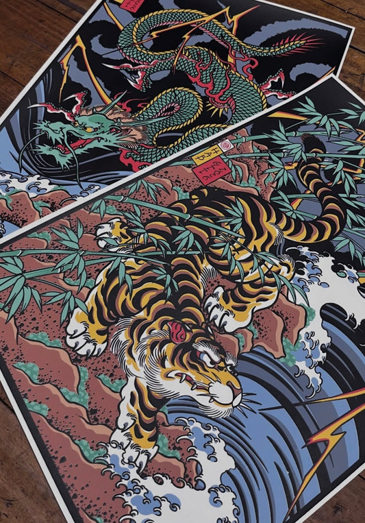 EL TIGRE Y EL DRAGON / SET colab by HUGO HAB ( ARG) ed. limitada / serigrafias 9 tintas