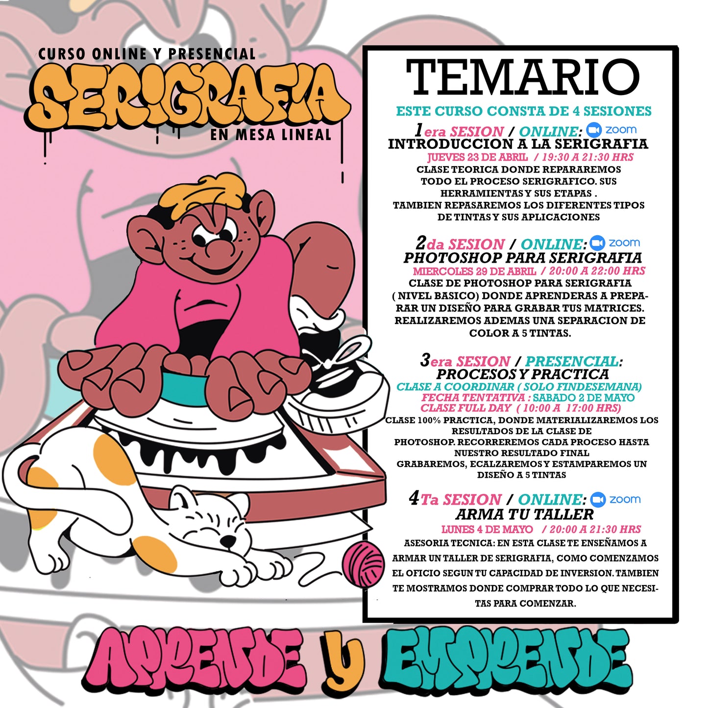 SERIGRAFÍA EN MESA LINEAL 2026, version N 37 / CURSO ONLINE Y PRESENCIAL