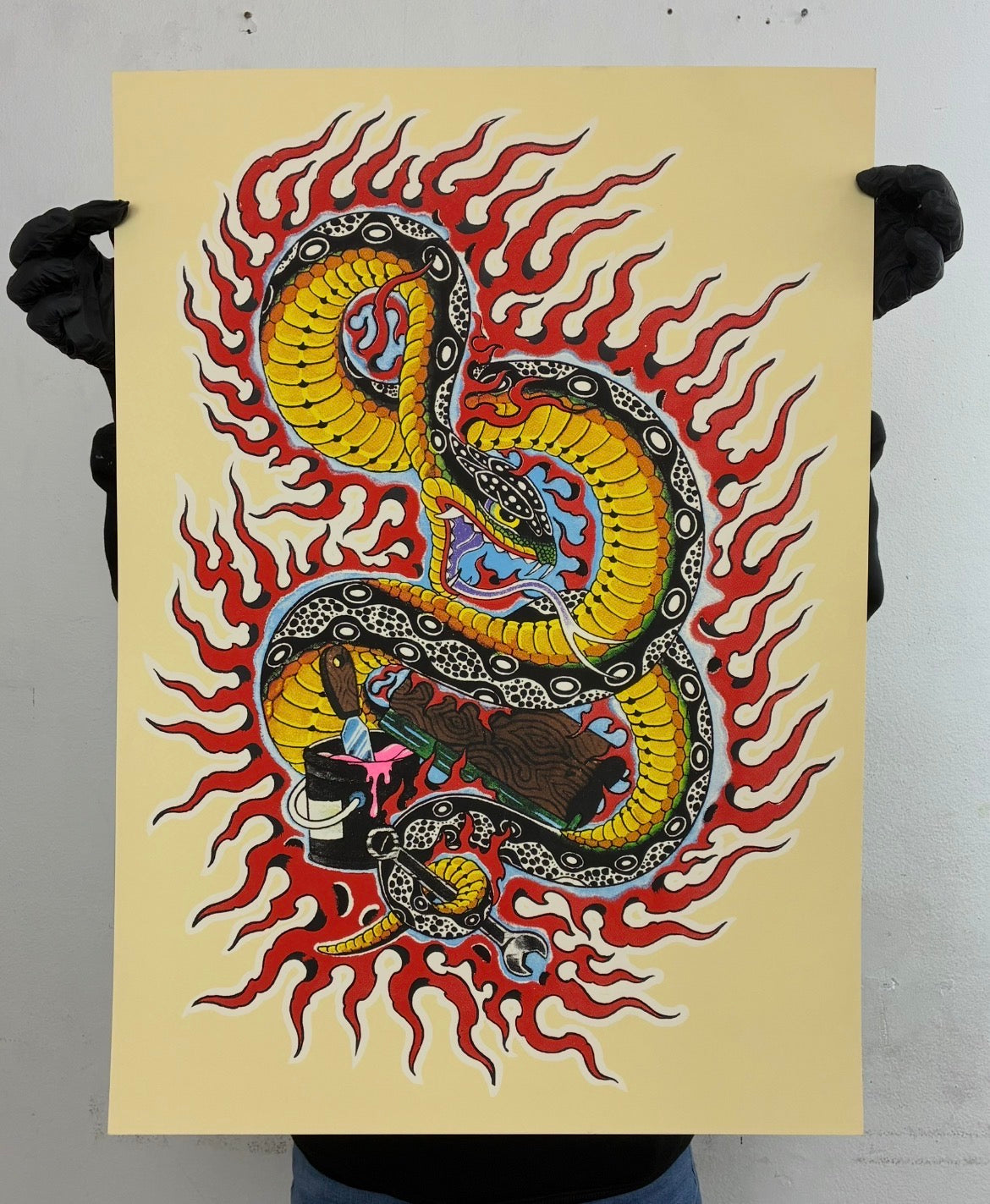 HEBI SCREENPRINT serigrafia colab by GUSTAVO RUIZ (arg) 9 TINTAS
