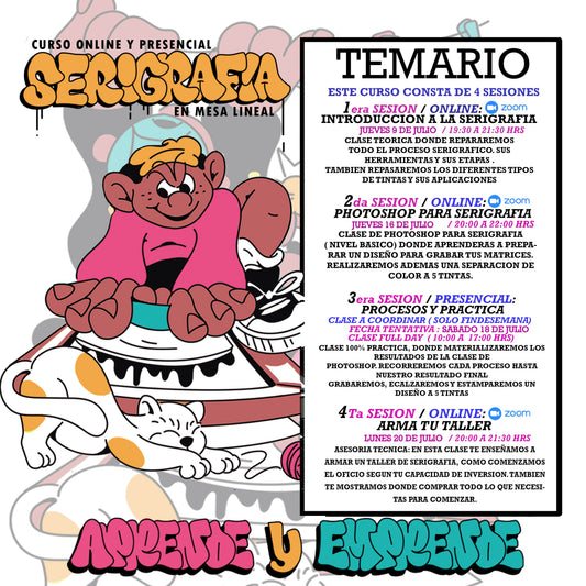 ( INICIO 9 JULIO 2026) CURSO SERIGRAFÍA EN MESA LINEAL  version N 38 / ONLINE Y PRESENCIAL