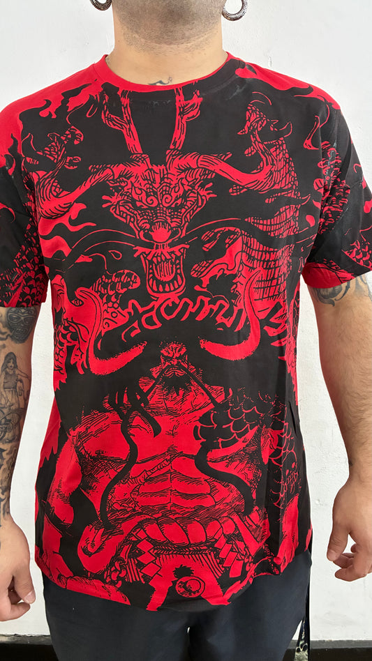 ONE PIECE / LUFFY VS KAIDO  FULL PRINT / polera ROJA