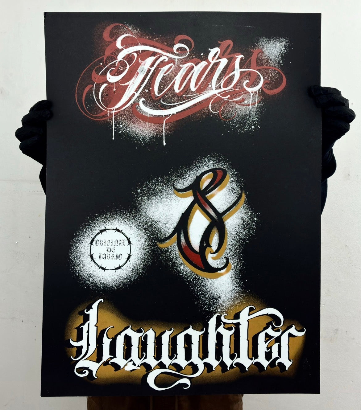 FEARS & LAUGHTER colab by DAMIANO lettering serigrafia 4 tintas