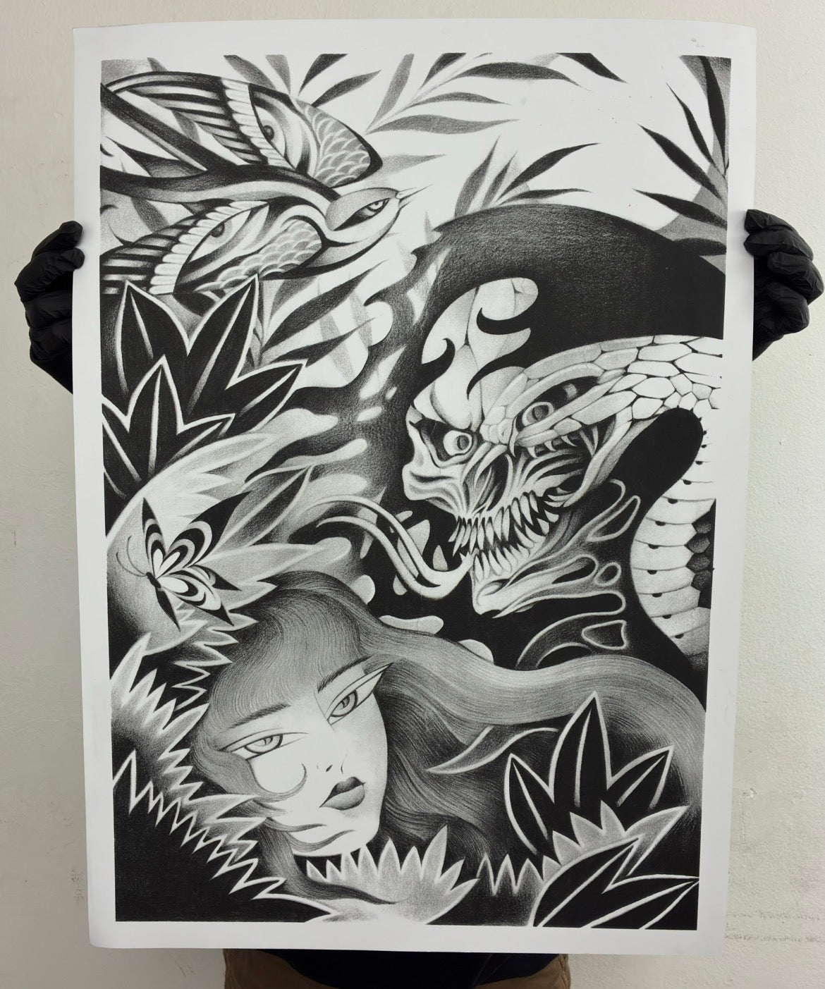 ENTRE EL AMOR Y LA MUERTE serigrafia colab by POSTMORTEM / simulacion de grises