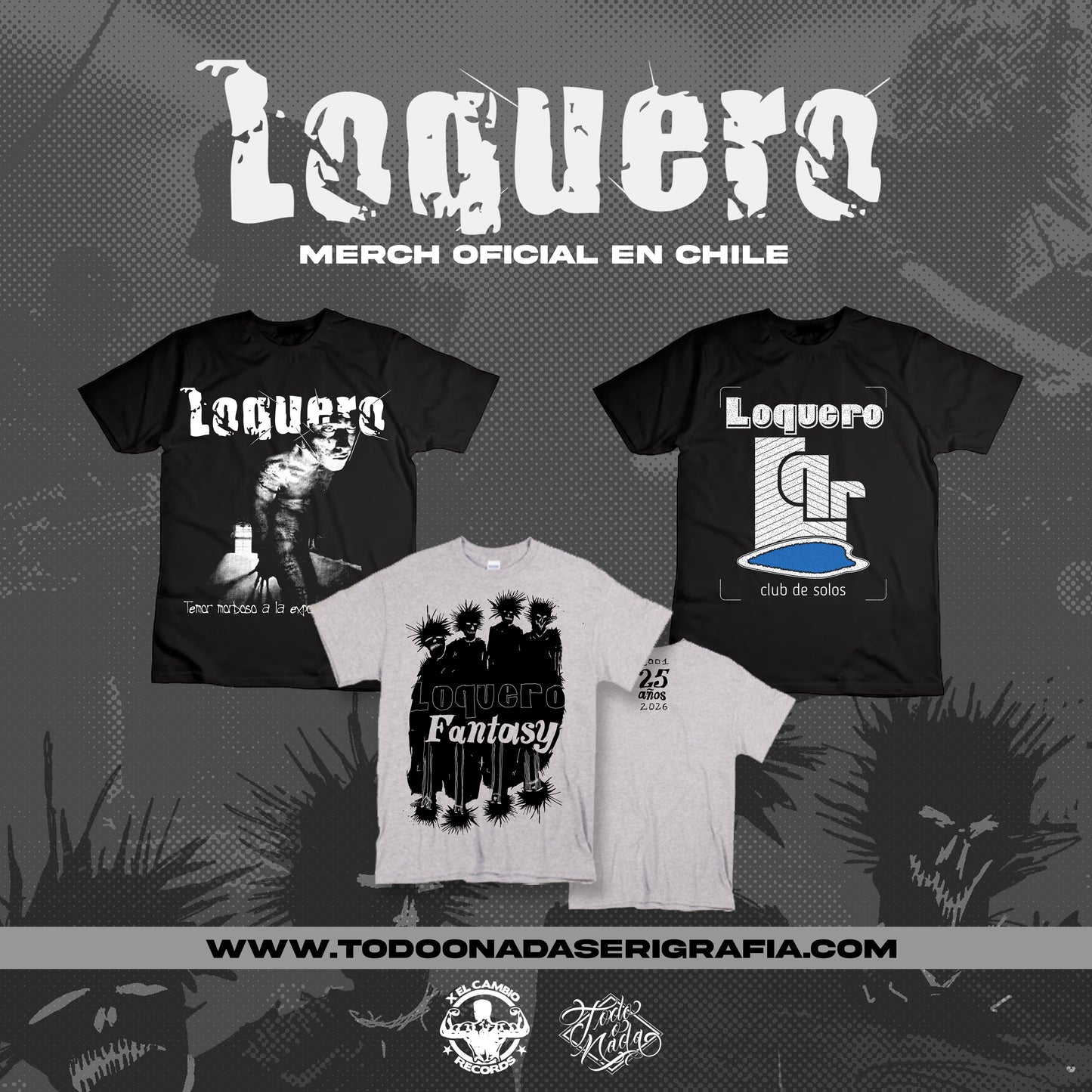 LOQUERO temor morboso a la exposicion publica / polera negra MERCH OFICIAL