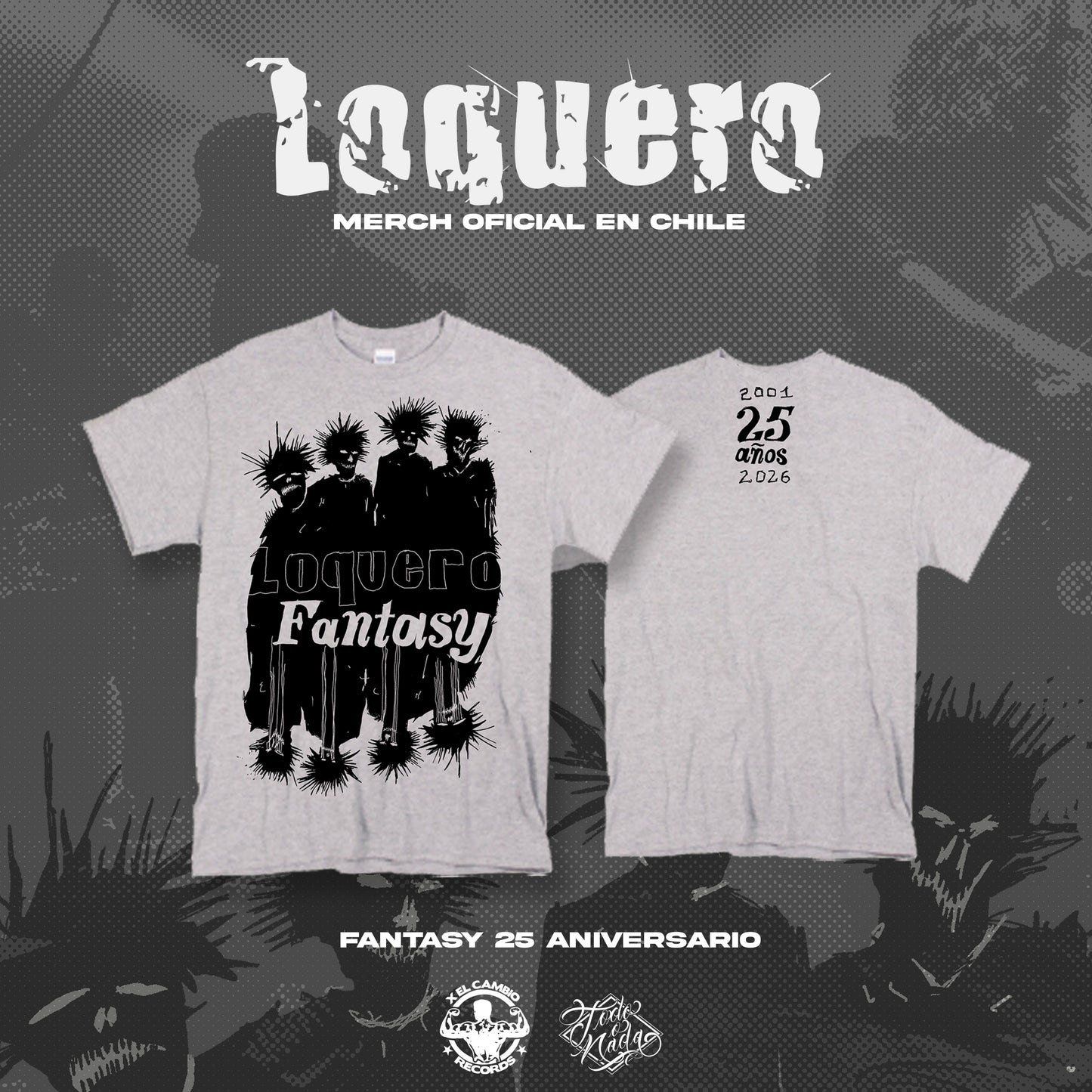 LOQUERO fantasy polera 25 aniversario GRIS MERCH OFICIAL