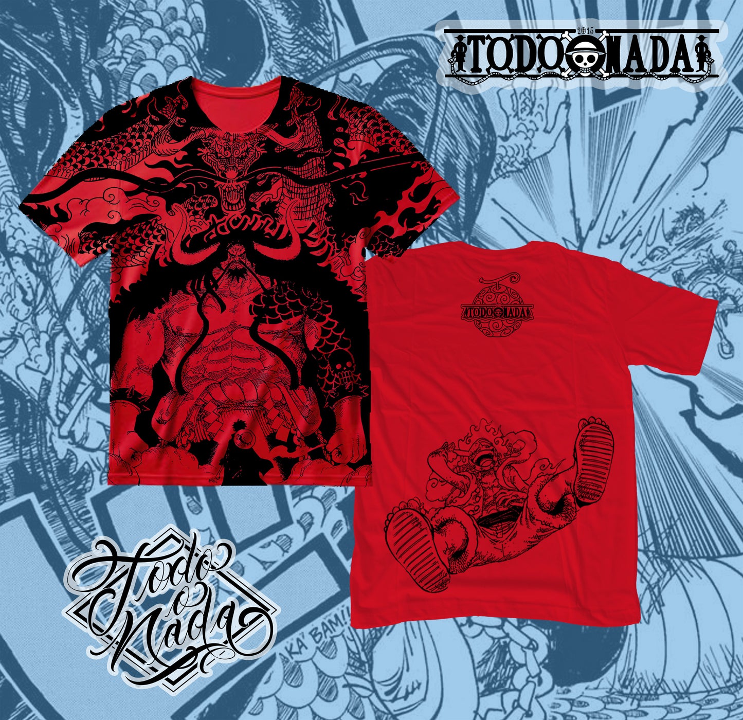 ONE PIECE / LUFFY VS KAIDO  FULL PRINT / polera ROJA