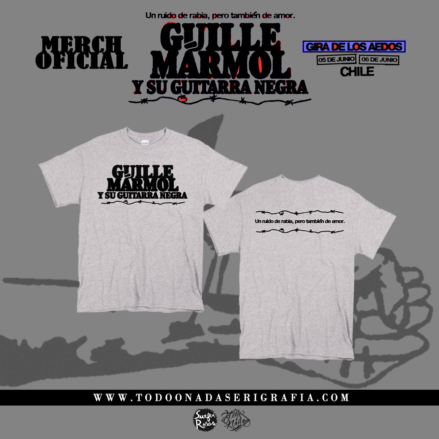 GUILLE MARMOL y su guitarra negra POLERA GRIS