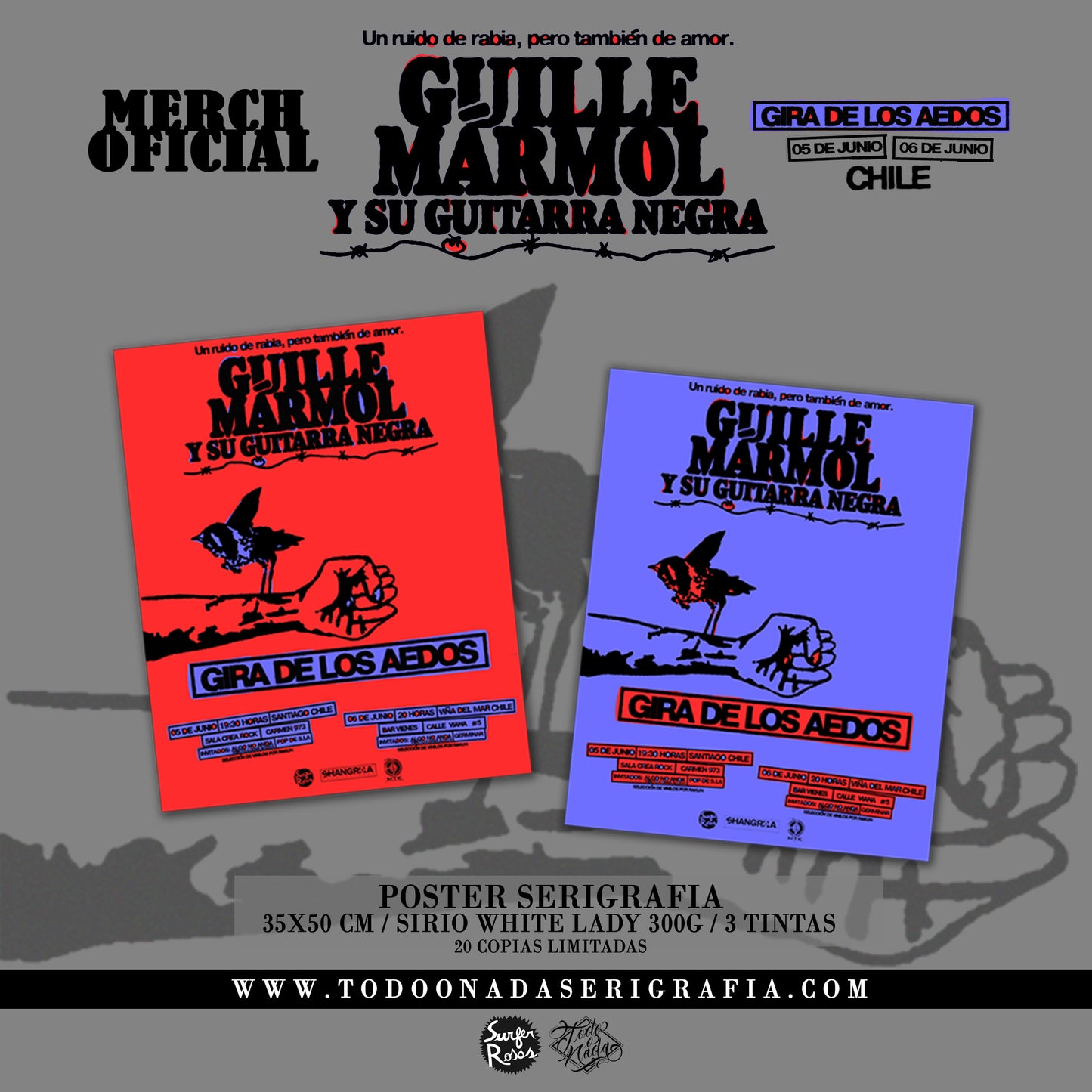 GUILLE MARMOL y su guitarra negra / POSTER TOUR / MORADO