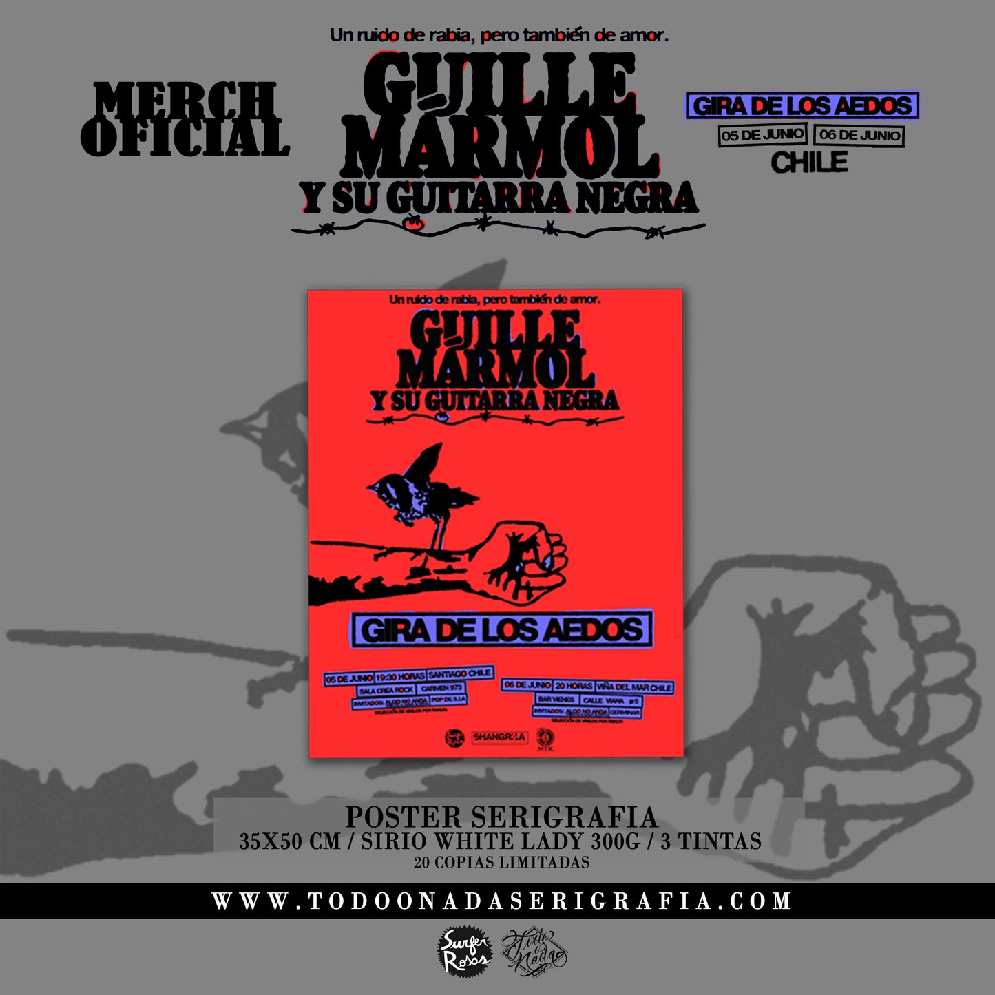 GUILLE MARMOL y su guitarra negra / POSTER TOUR / ROJO