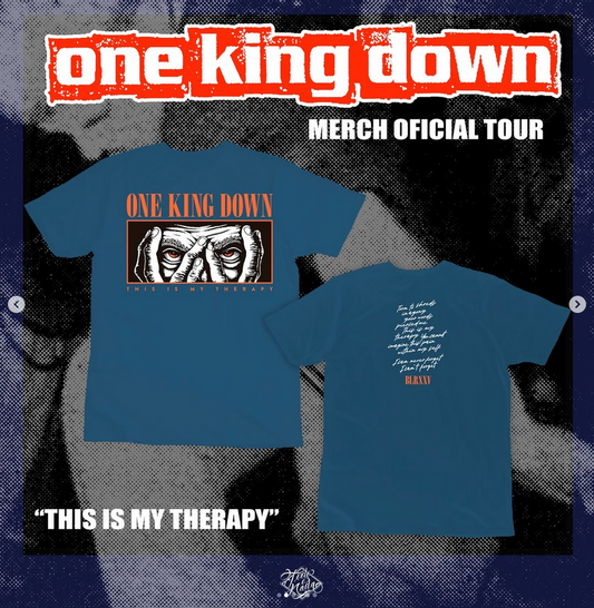 ONE KING DOWN / THIS IS MY THERAPY polera azul petroleo